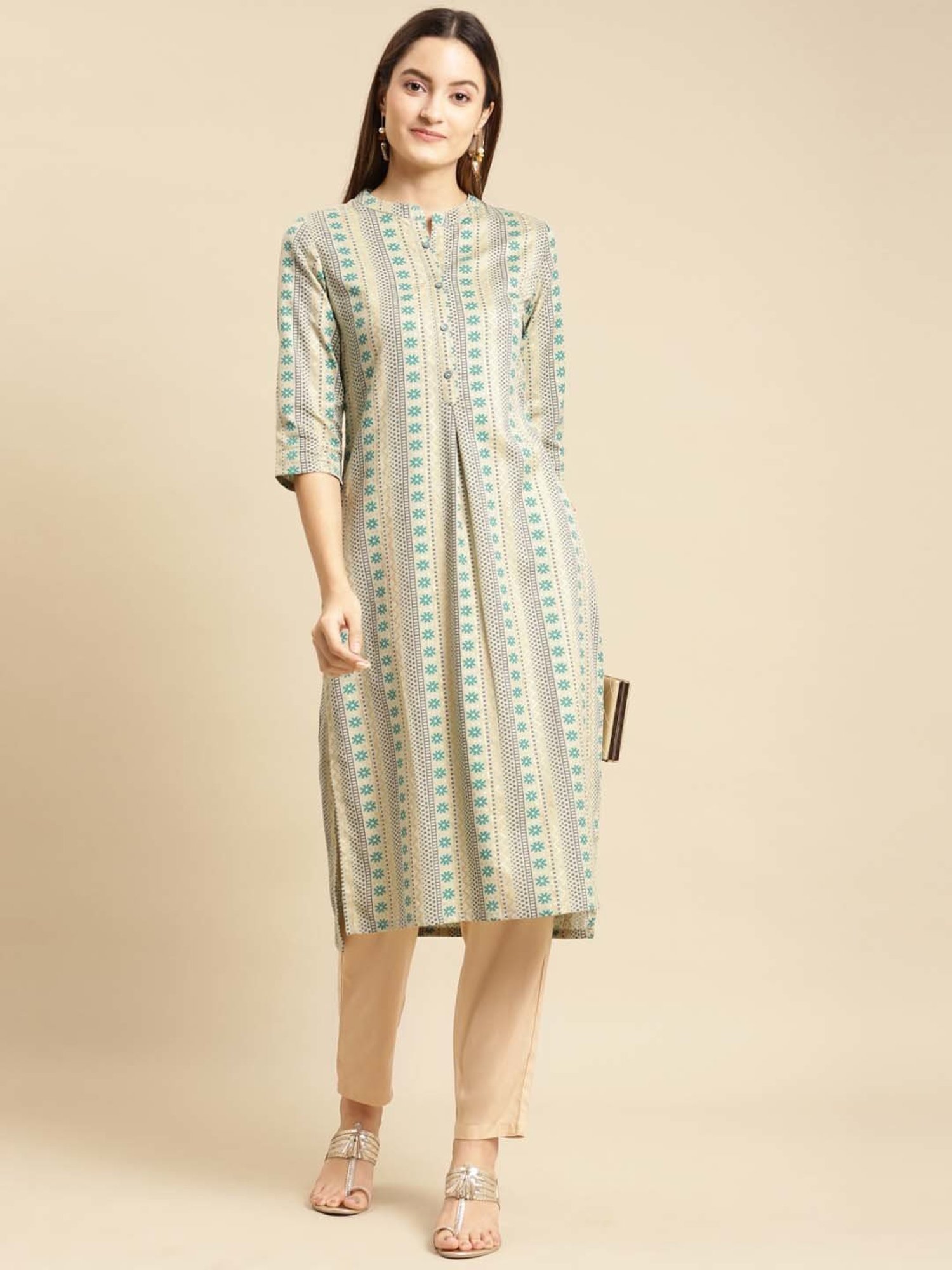 Rangita Beige & White Straight Pants - Pack Of 2