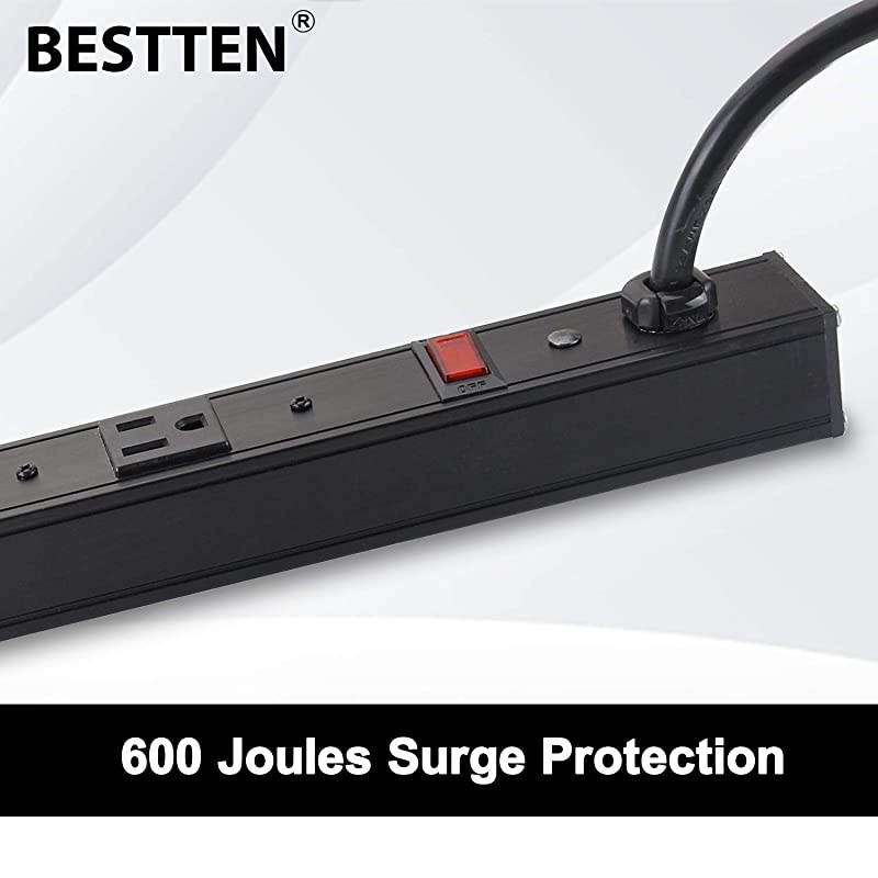 Wide-Spaced 12-Outlet Metal Power Strip Surge Protector, 15-Foot Ultra Long Extension Cord, 15A/125V/1875W, 600 Joules, ETL Listed, Black