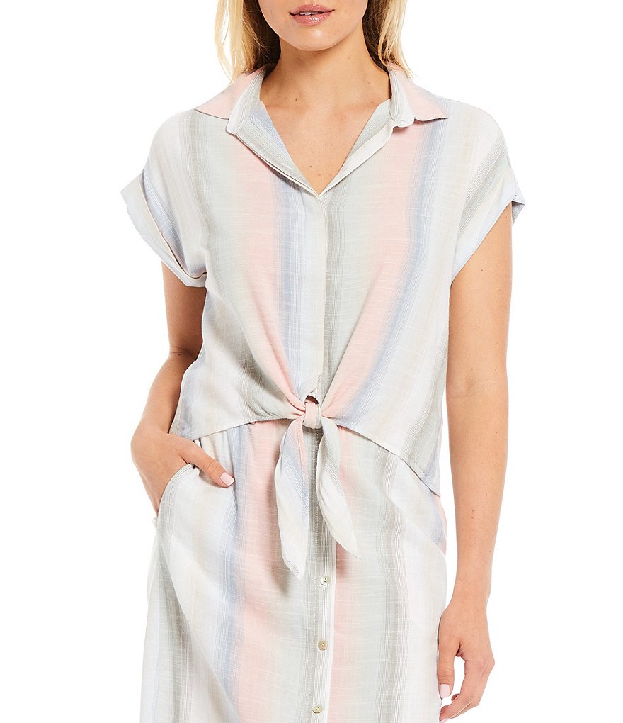 Cloth & Stone Woven Cap Sleeve Coordinating Tie Front Top