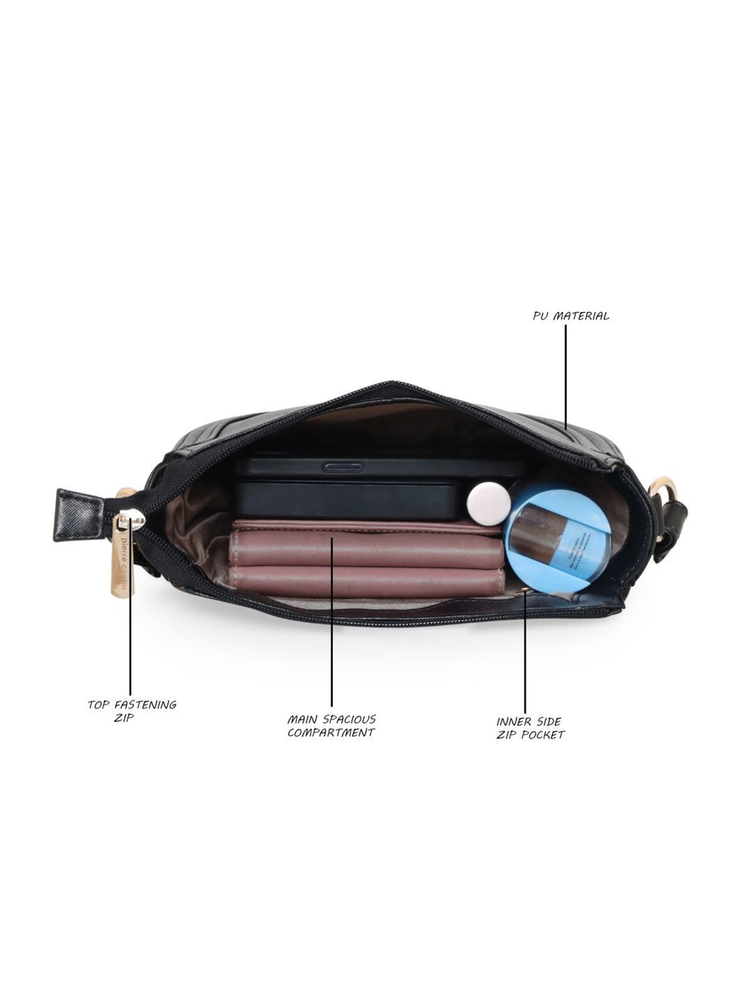 Pierre Cardin Black Solid Sling Handbag