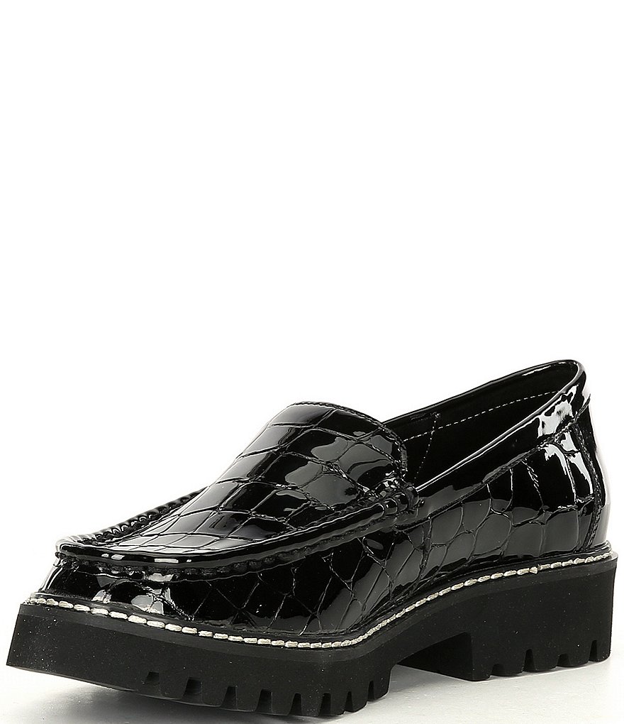 Donald Pliner Hope Croc Embossed Patent Leather Lug Sole Loafers