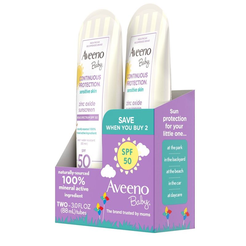Aveeno Baby Continuous Protection Sensitive Lotion - SPF 50 - 2ct/6 fl oz Total