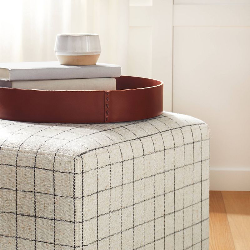 14" x 2" Decorative Round Leather Tray with Wood Base Brown - Threshold™ designed with Studio McGee