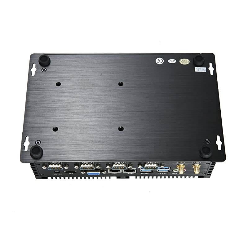 Windows 10 Industrial PC, Fanless Mini Desktop Computer with Intel Celeron Dual Core CPU, 8GB RAM, 128GB SSD, 2xNICs, 4xUSB 3.0, 4xCOM RS232, HD Port, Wi-Fi, Full Metal Body