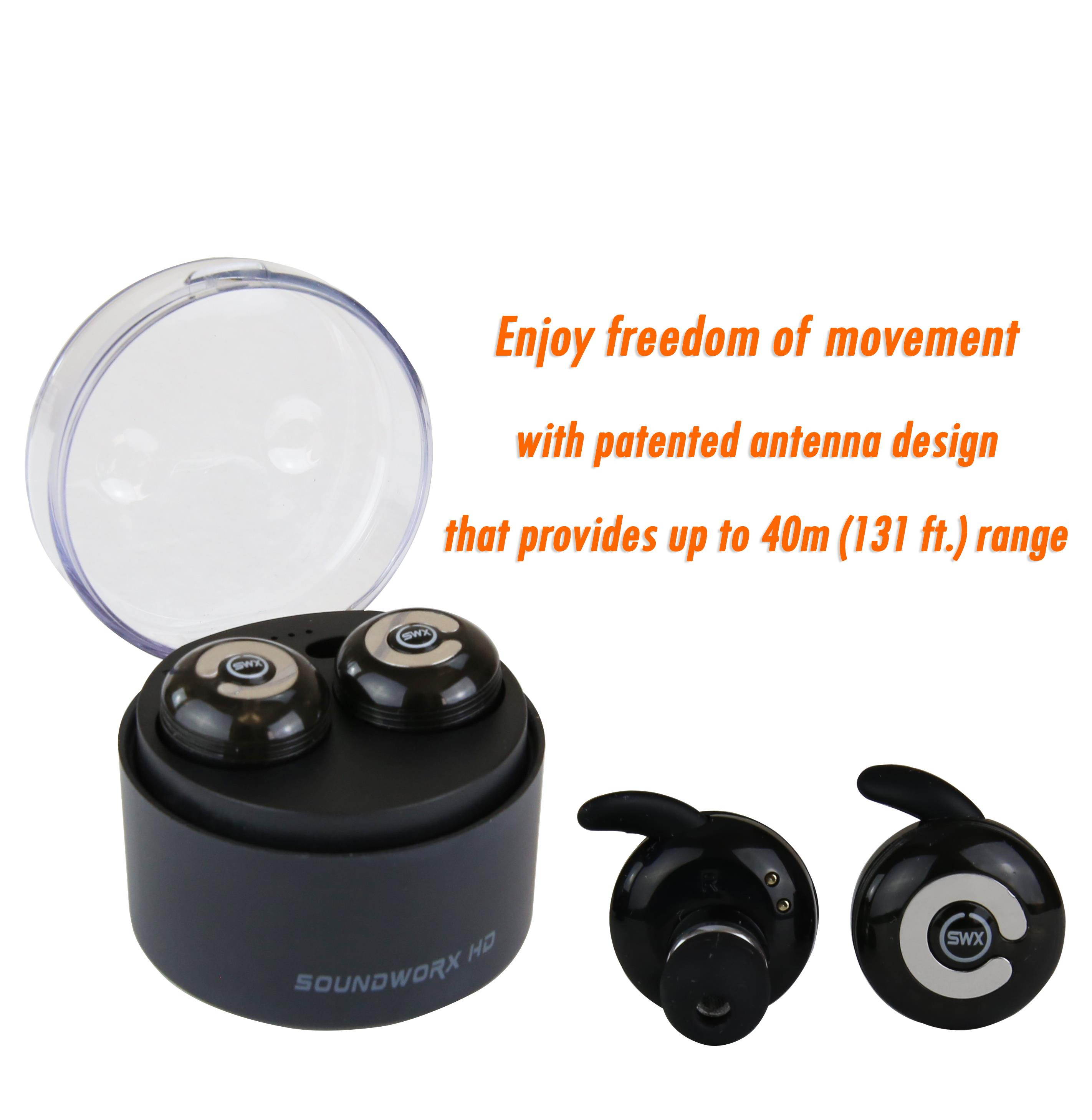 40 Meter Range  Soundworx True Wireless Earbuds, Bluetooth V4.1 with Mic and Charging Case