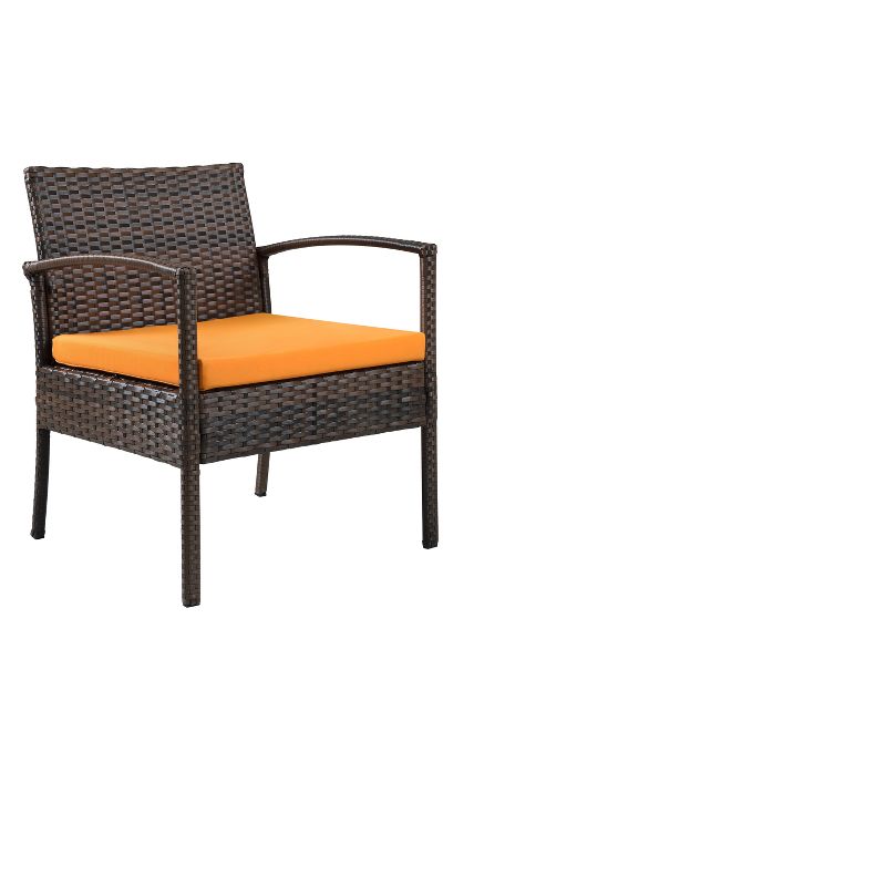 4pc Wicker Teaset - Dark Brown with Orange Cushions - Thy Hom