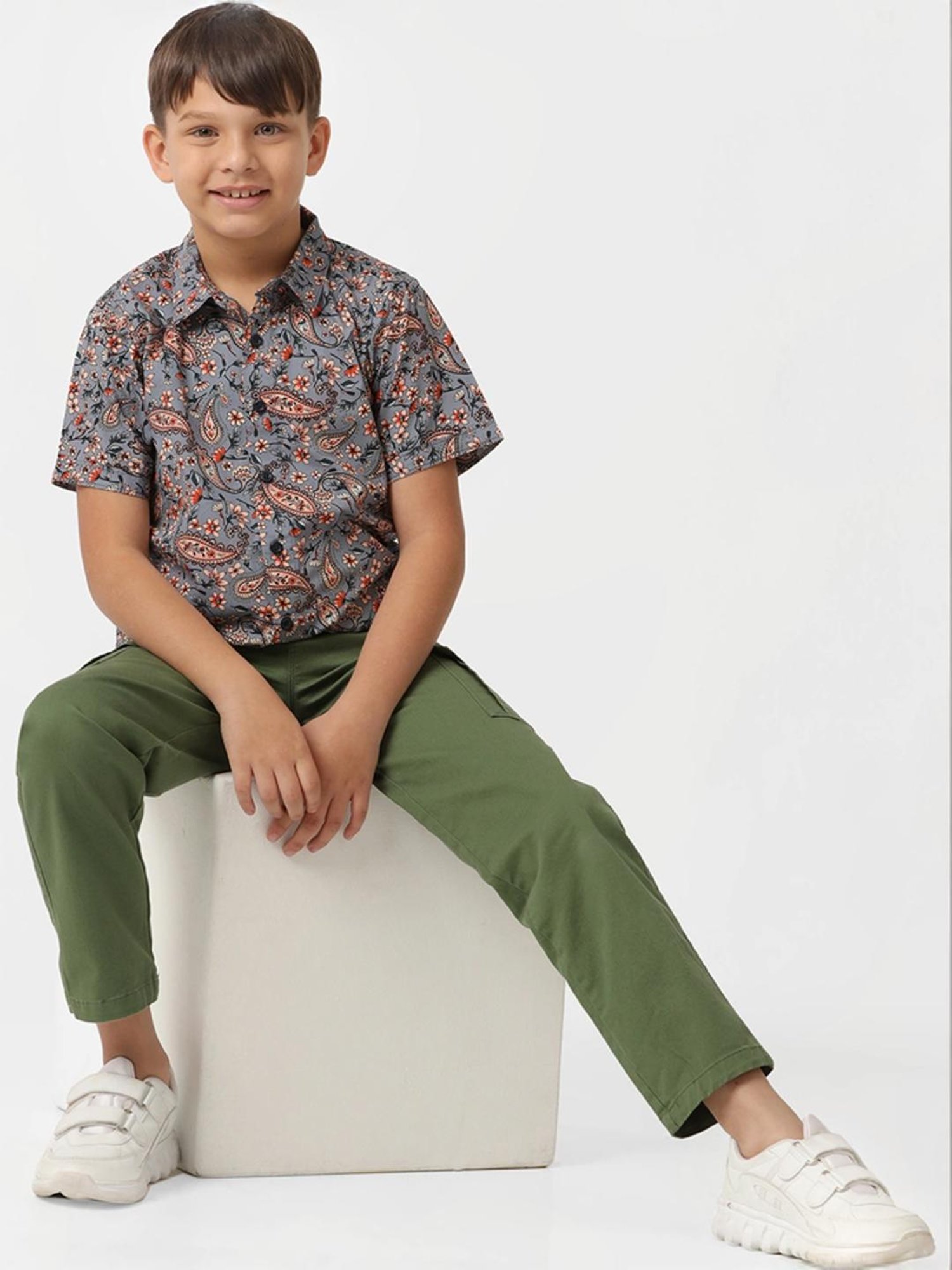 Kate & Oscar Kids Grey Cotton Printed Shirt