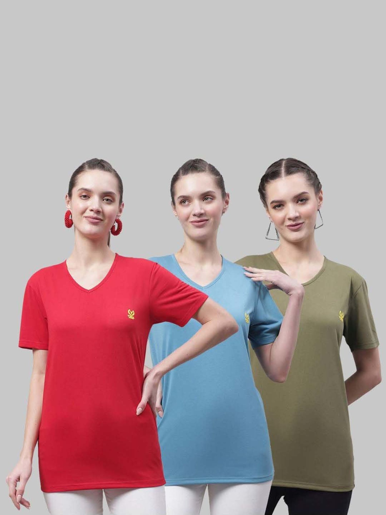 Vimal Jonney Red & Blue Cotton Sports T-Shirt - Pack Of 3