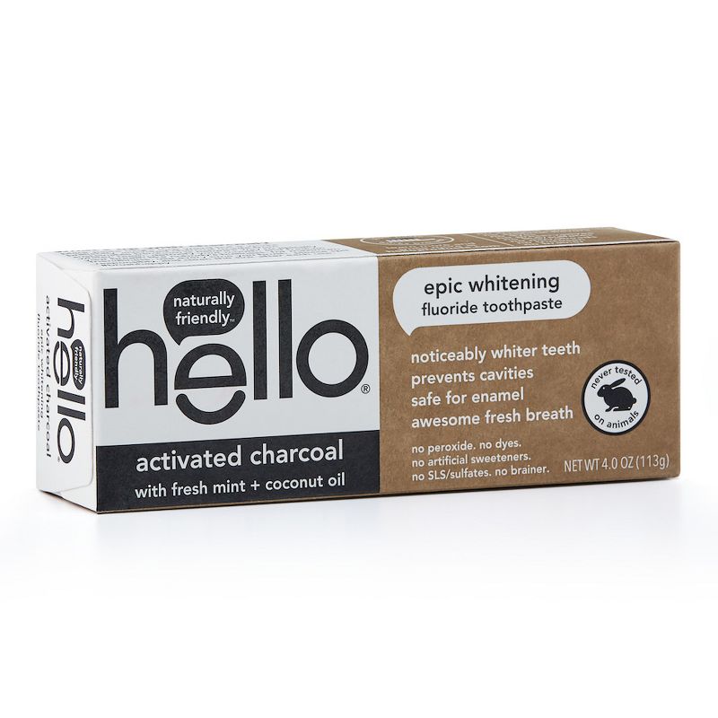 hello Activated Charcoal Whitening Fluoride Toothpaste , sls Free and Vegan , 4oz