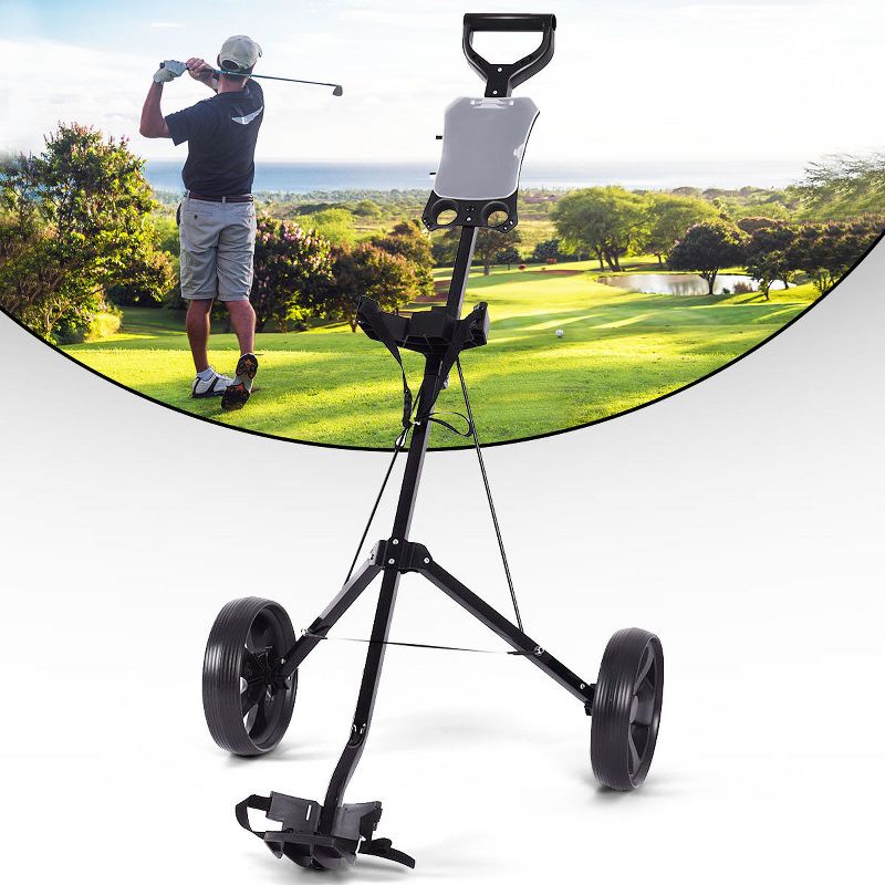 Costway Folding 2 Wheel Push Pull Golf Club Cart Trolley Swivel w/Scoreboard Lightweight