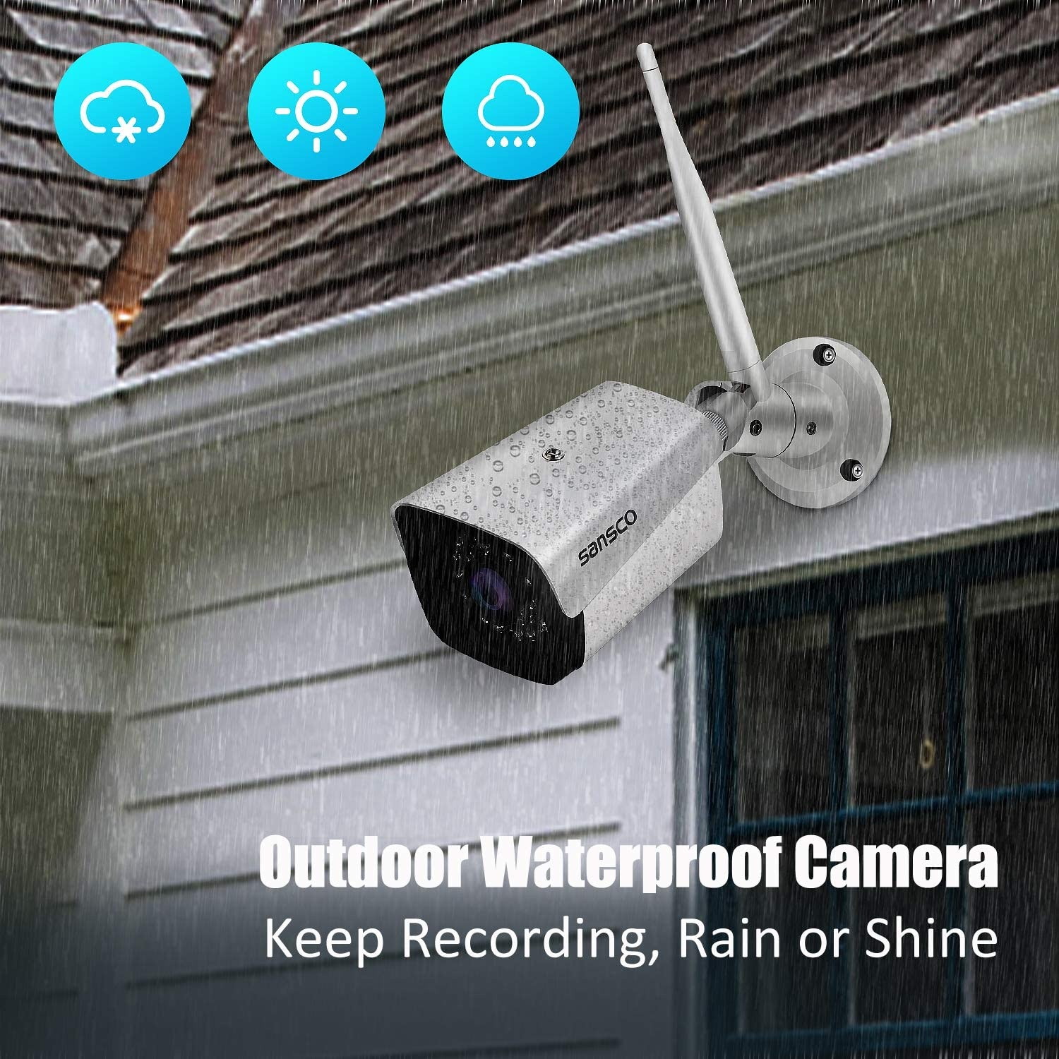 [Expandable, Audio] SANSCO 1080P Wireless Security Camera System, 8CH DVR 4Pcs 2MP HD CCTV WiFi Outdoor/Indoor Waterproof Camera with Mic, Night Vision, Motion Alert, Remote Access, No Hard Disk