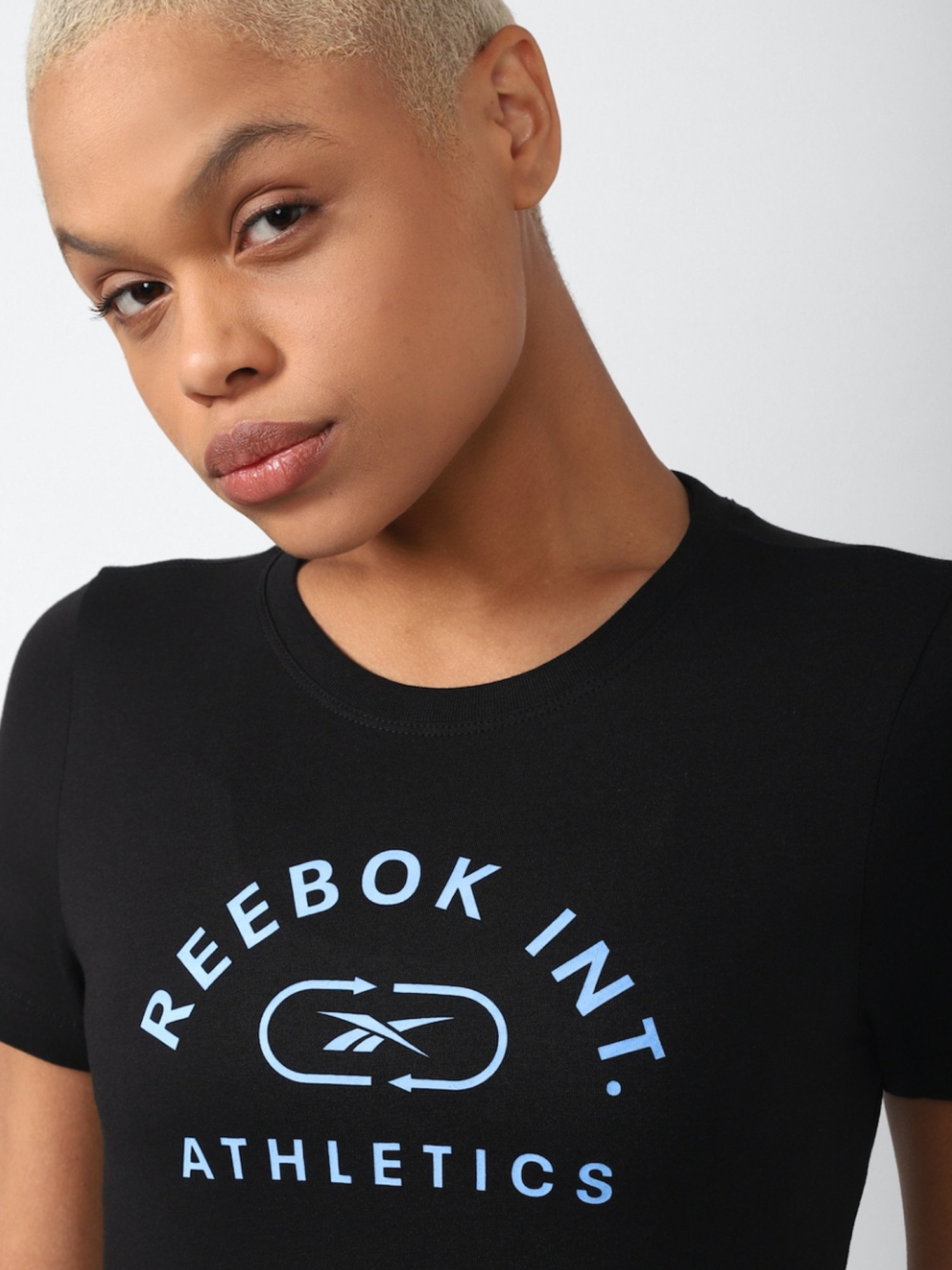 Reebok Black Cotton Printed Sports T-Shirt