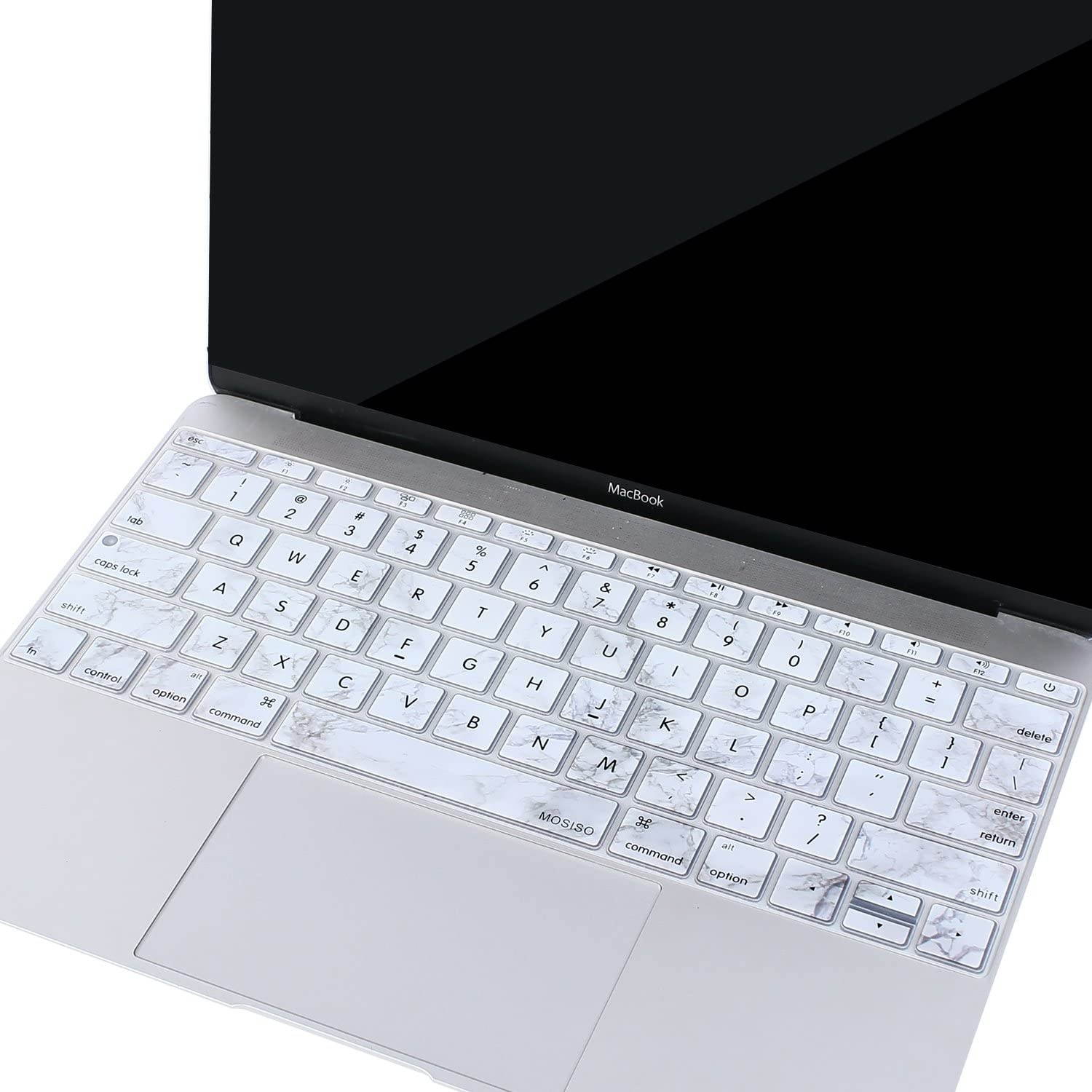 MOSISO Silicone Pattern Keyboard Cover Protective Skin Compatible with MacBook Pro 13 inch 2017 & 2016 Release A1708 Without Touch Bar, MacBook 12 inch A1534, Gray Marble on White Base