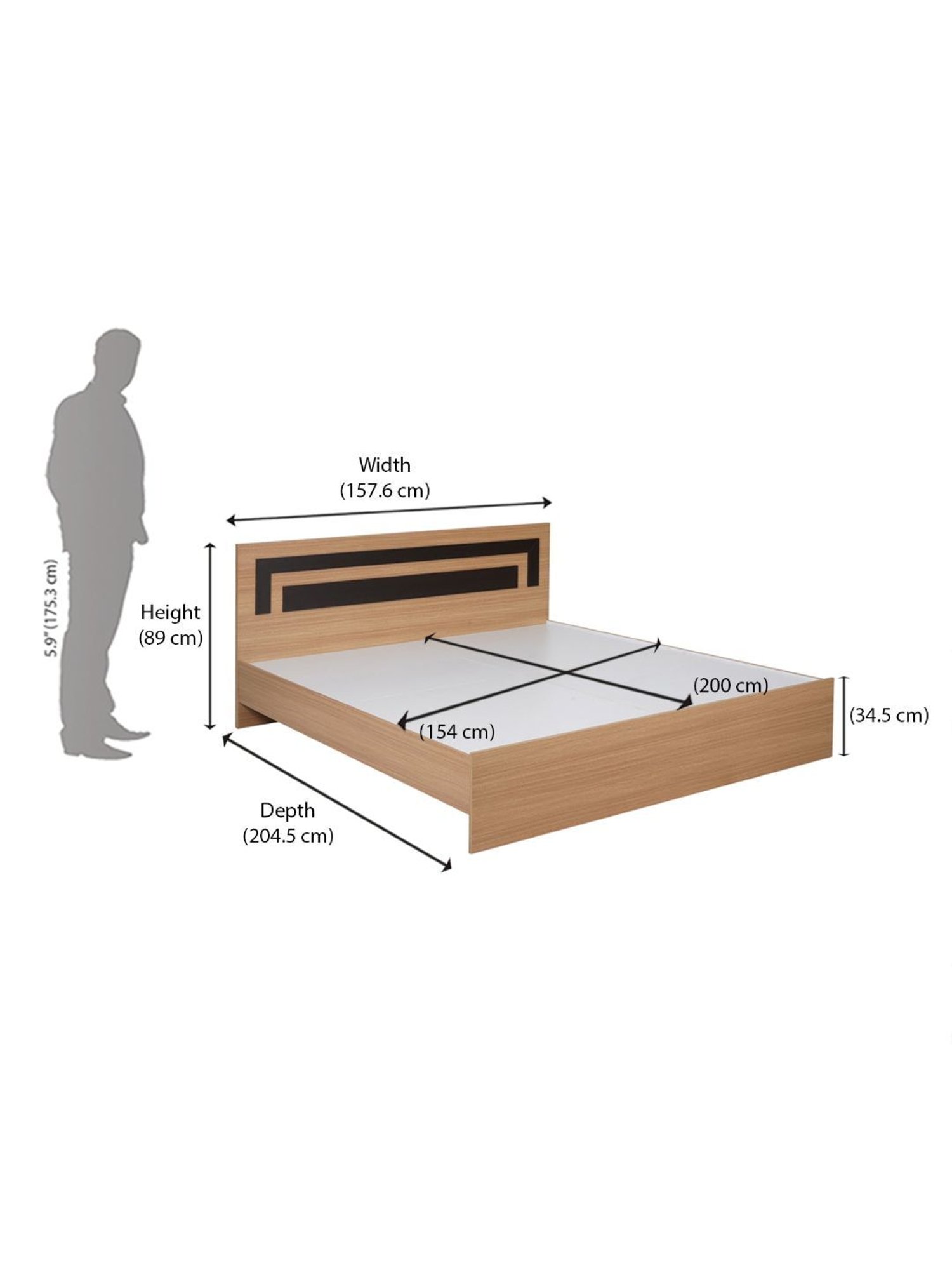 Duroflex Plush Brown Sheesham Wood Queen Bed in Honey Finish