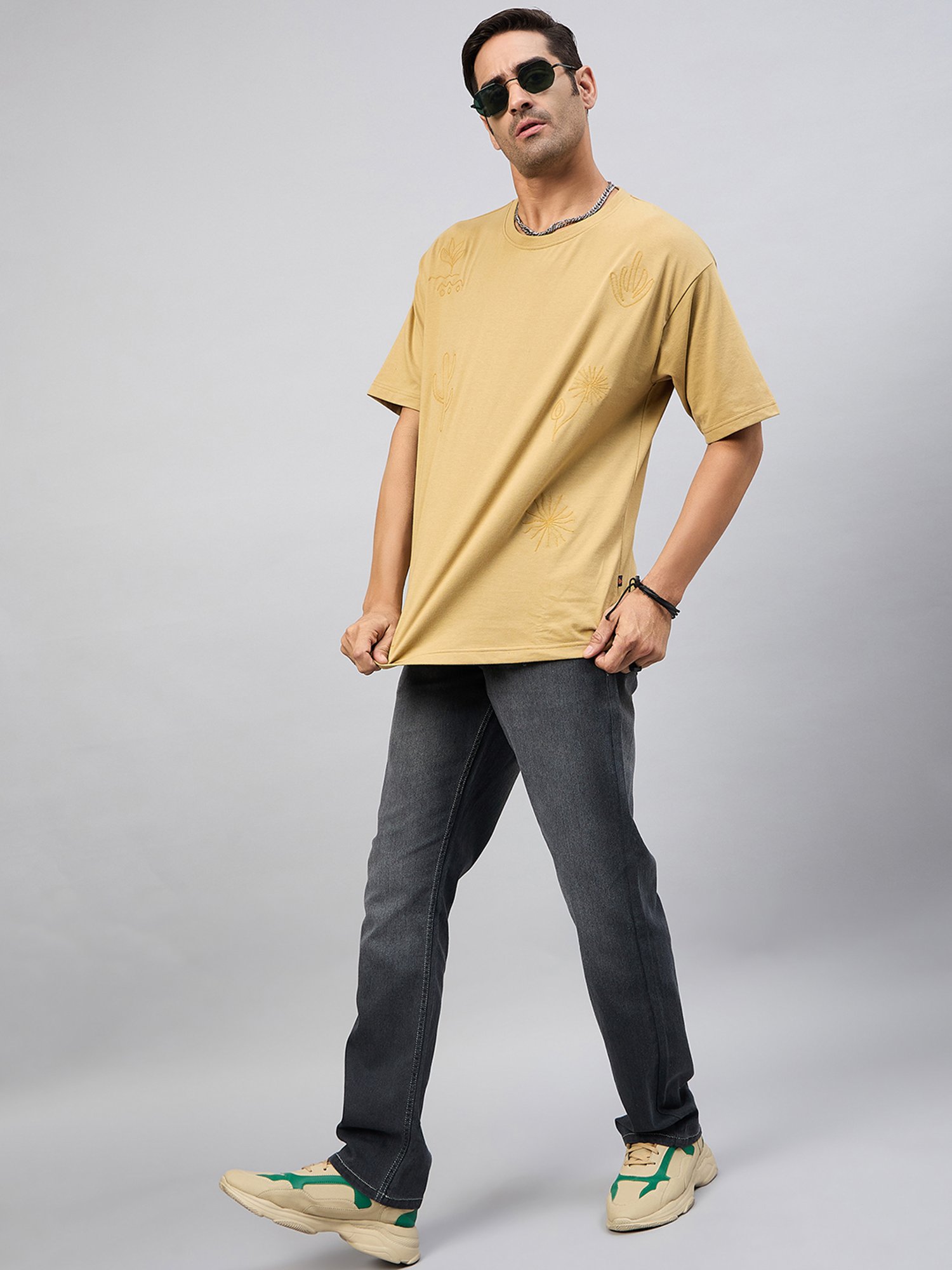 Club York Beige Regular Fit Embroidered Crew T-Shirt