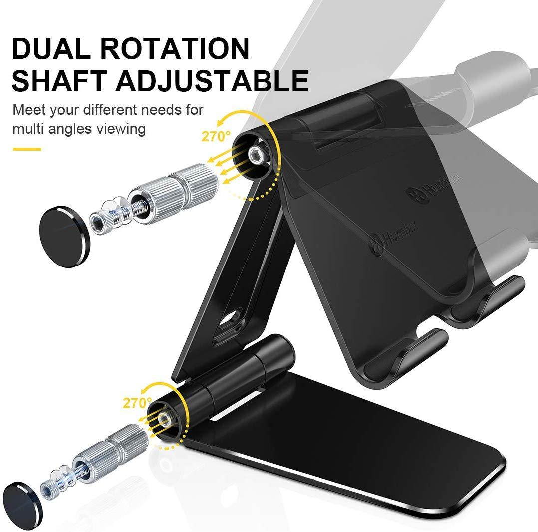 Humixx Tablet Stand, Dual Adjustable Phone Stand [Sturdy No-Slip/Shaking] Foldable Holder Dock Compatible with iPad Pro 12.9 Mini Air Samsung Galaxy Kindle Fire Nintendo Switch Pad 4-13 Inch Tablets
