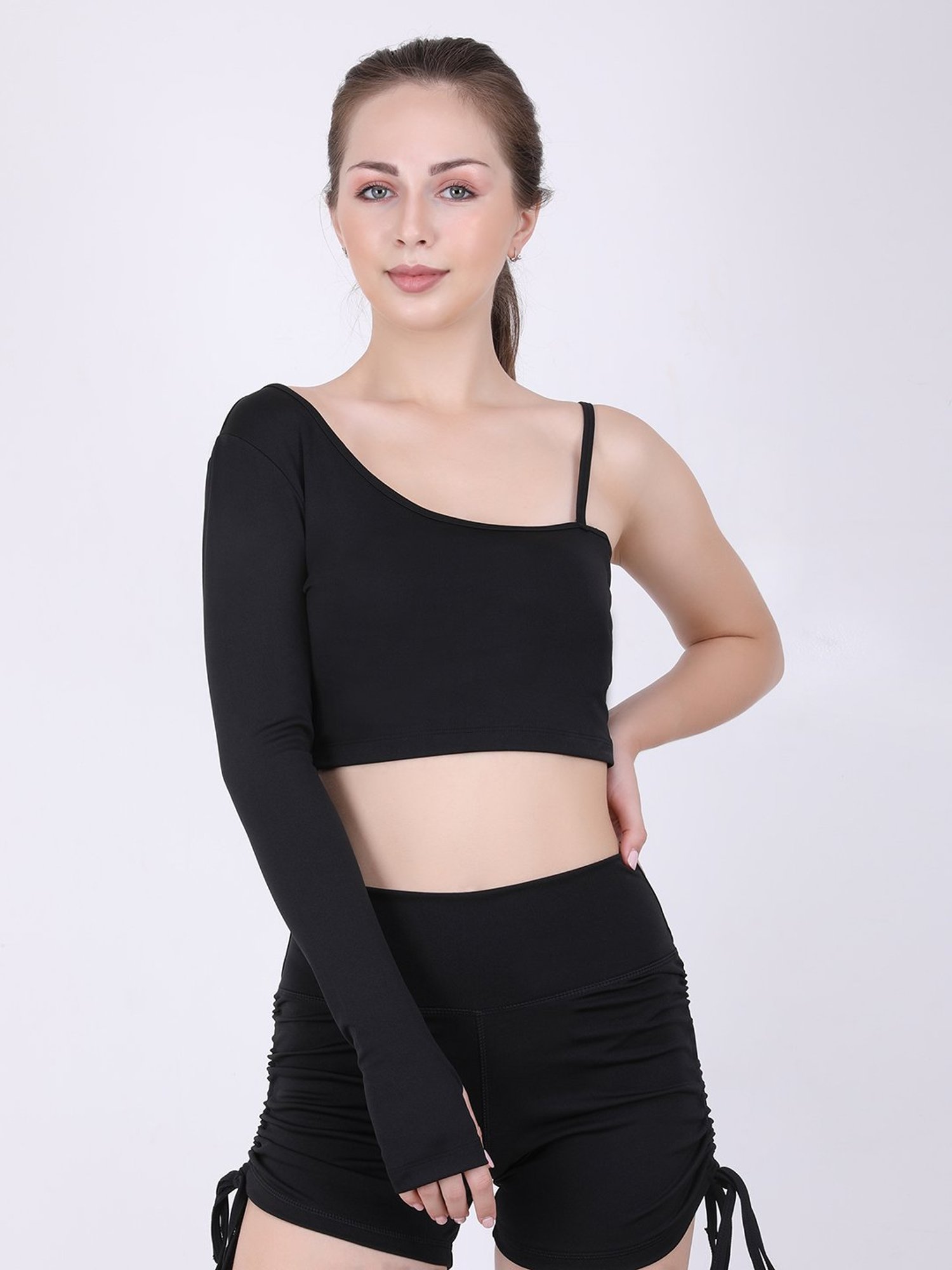 EVERDION  Black Full Sleeve Crop Top