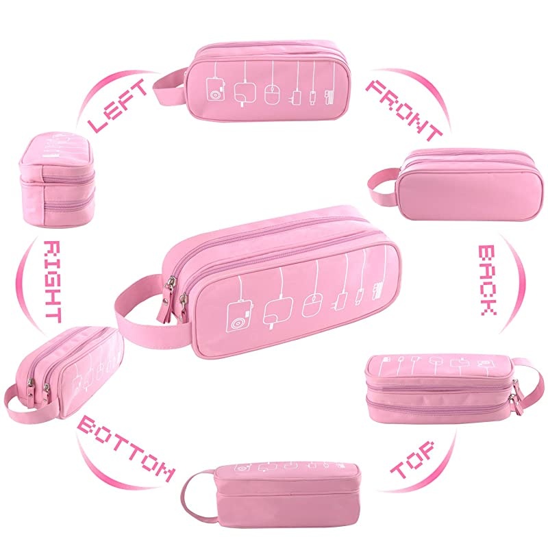 Cable Cord Holder OrganizerElectronics Accessories Case Healthcare Grooming Kit USB Drive Shuttlean All in One Travel Organizer Pink