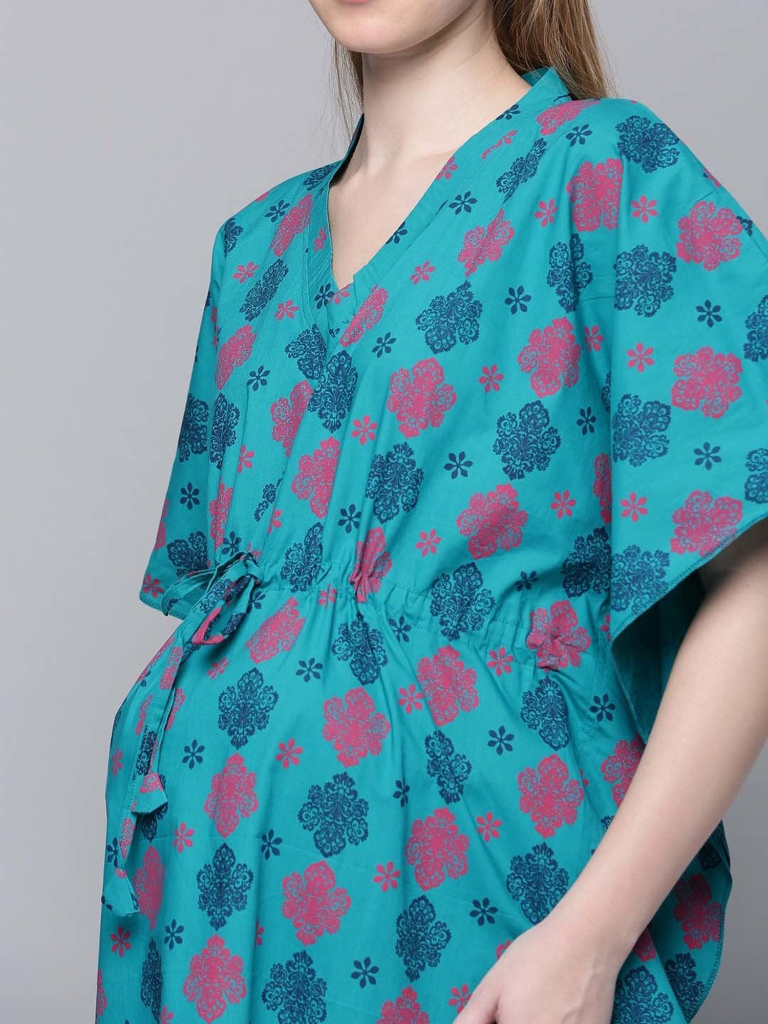 Kryptic Blue Cotton Printed Maternity Nightdress