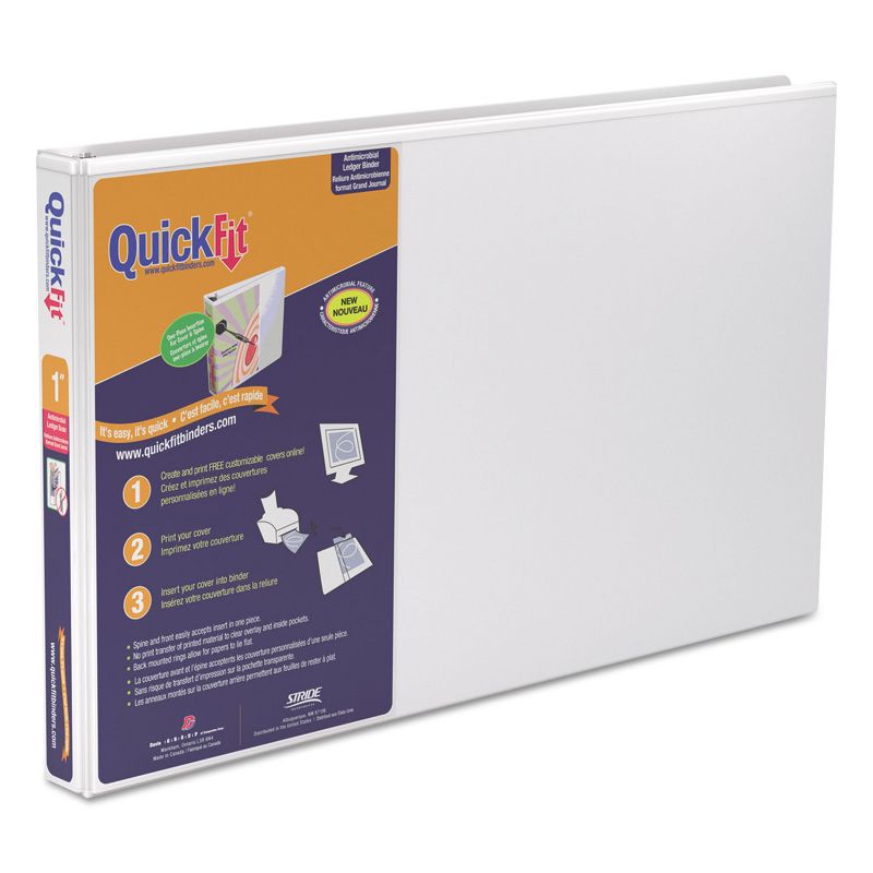 Stride QuickFit Ledger D-Ring View Binder 1" Capacity 11 x 17 White 94010