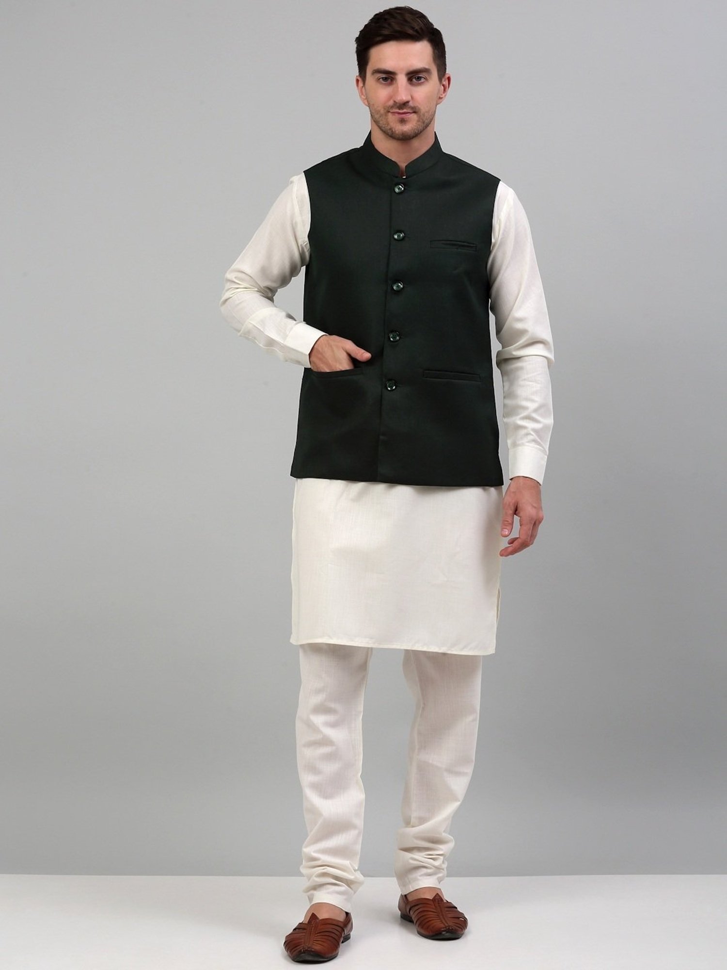 Jompers Olive Regular Fit Nehru Jacket