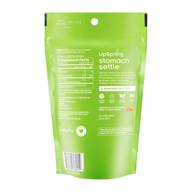UpSpring Stomach Settle Nausea Relief, Upset Stomach, Motion Sickness Drops- Mint - 28ct