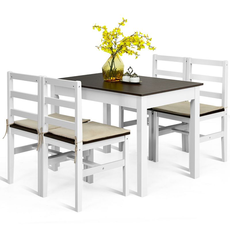 Costway 5pcs Dining Set Solid Wood Compact Kitchen Table & 4 Chairs Modern