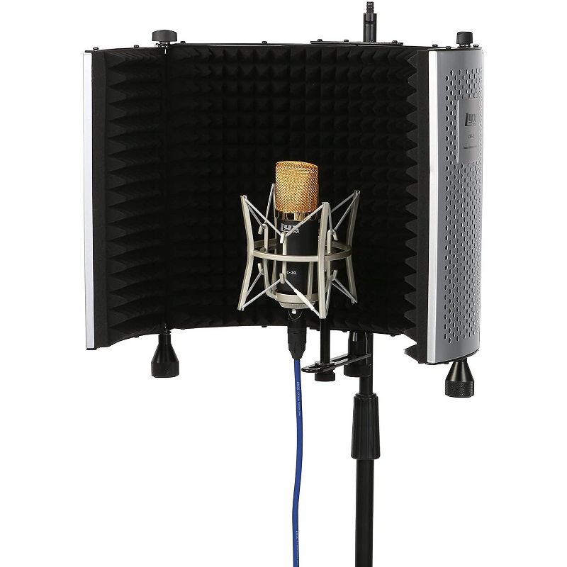 LyxPro VRI-10 Vocal Sound Absorbing Shield For Studio Home And Office Recording Acoustic Isolation Microphone Foam Panel Shield &ndash; Portable And Adjustable Stand Mount or Desktop Use