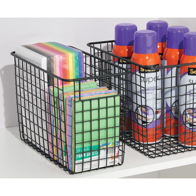 mDesign Metal Storage Basket Bin with Handles for Home Office - 6 Pack -Black