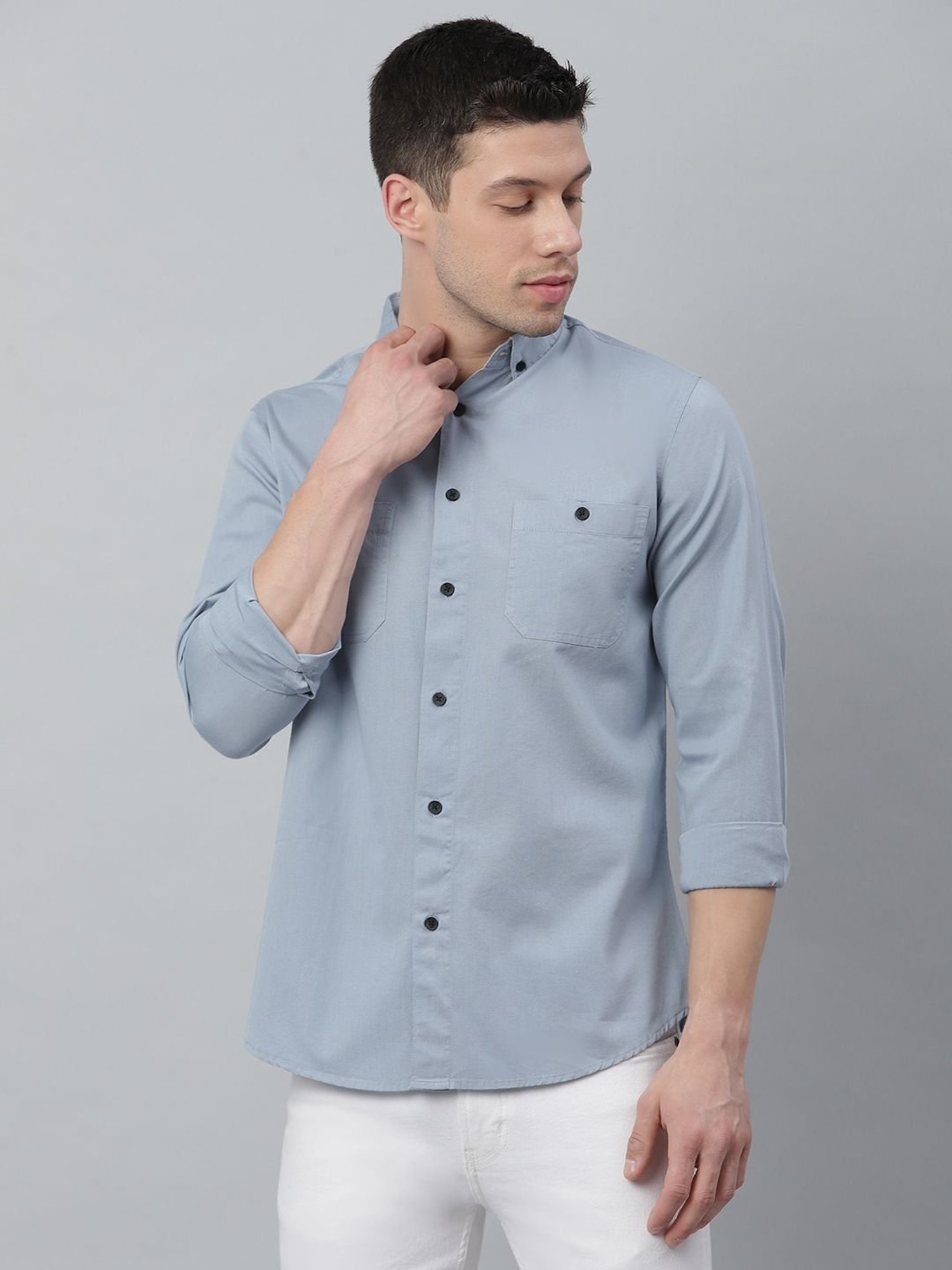 Dennis Lingo D-Blue Cotton Slim Fit Shirt