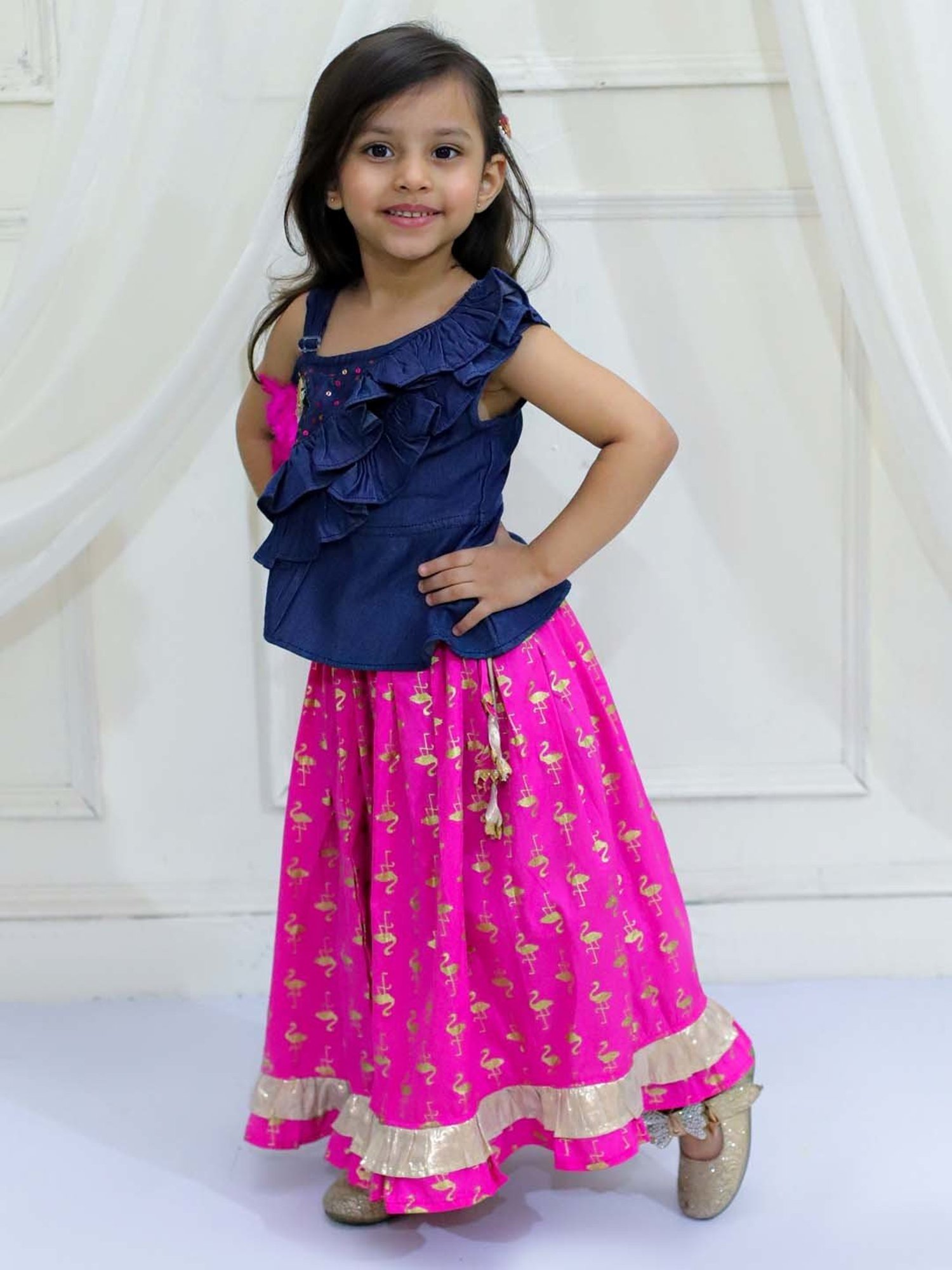 TWISHA Kids Blue & Pink Applique Top Set