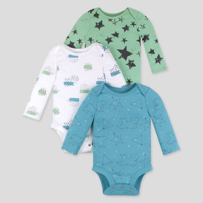Lamaze Baby 3pk Star Printed Organic Cotton Bodysuit - Blue/Teal Newborn