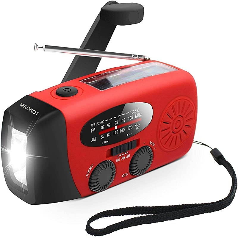 Solar Hand Crank Radio AMFM NOAA Solar Weather Radio with LED Flashlight 1000mAh Emergency Power Bank for iPhoneSmart PhoneRed