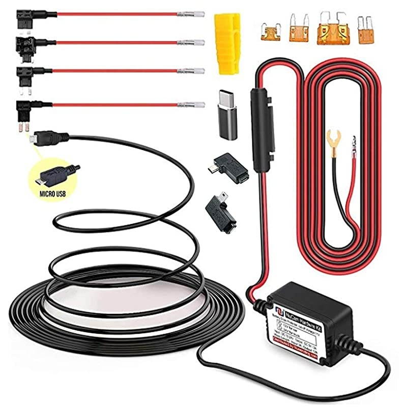Micro USB & Mini USB Dash Cam &Type-C Hardwire Kit w. Mini(ACS)/LP Mini(ACN)/ATO(ATC or ACU)/Micro2(ACZ) Fuse, Micro to Mini/USB-C Port Adapters & 11.9V Real Battery Drain Protection
