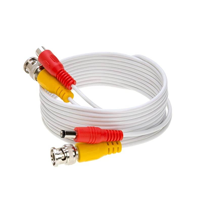 White Premade BNC Video Power Cable/Wire for Security Camera, CCTV, DVR, Surveillance System, Plug & Play (White, 20)