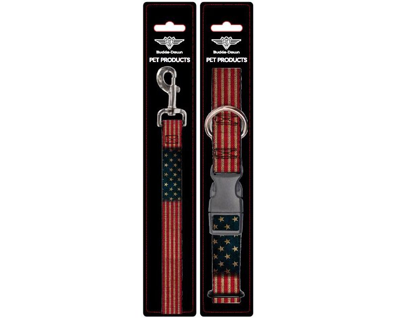 American Flag - Buckle-Down Dog Leash & Collar Set - S