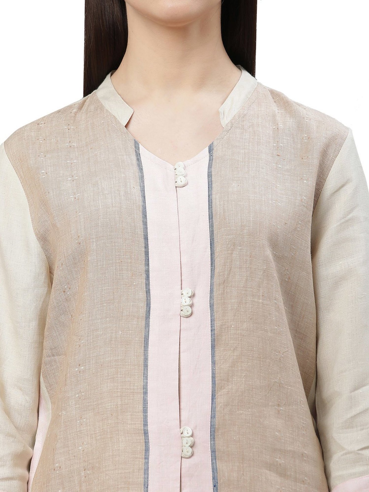 Linen Club Woman Beige Linen A Line Kurta