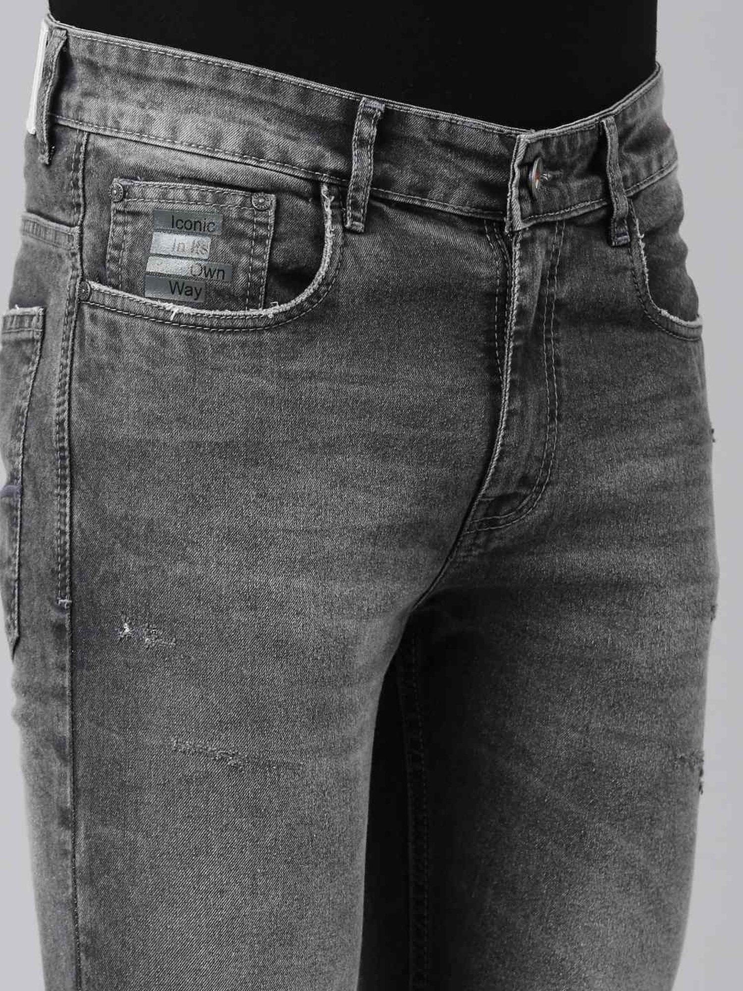 CINOCCI Cool Grey Cotton Slim Fit Jeans