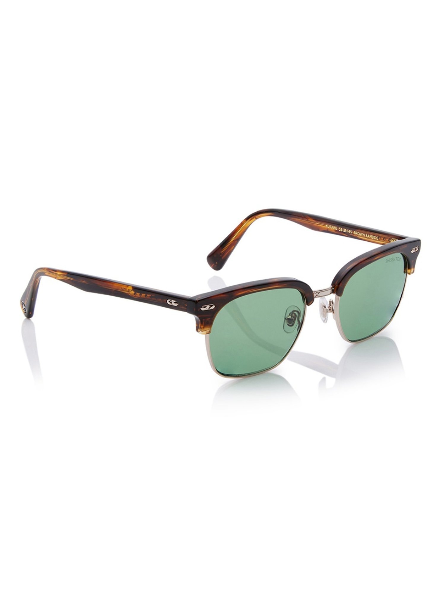 Shisen Fox Kurabu Brown Bamboo Clubmaster Unisex UV Protection Sunglasses -53 mm