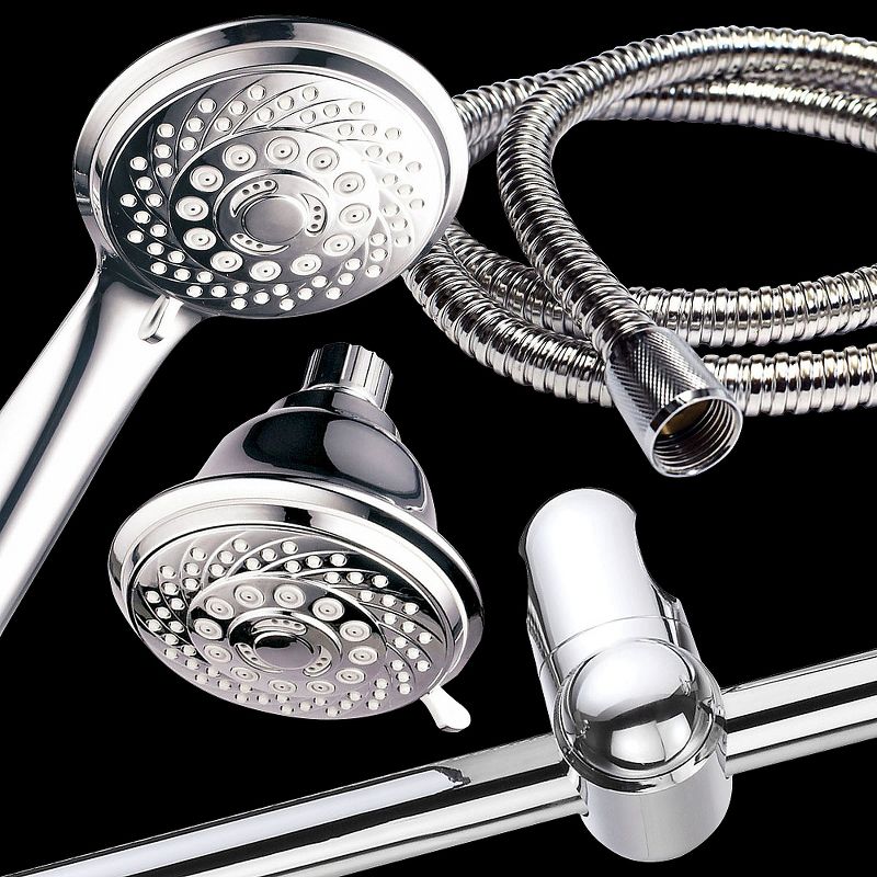 Dual Shower Head Aqua Dance Drill Free Instant Mount 3 Way Showerhead Slide Bar Combo Chrome - HoteSpa