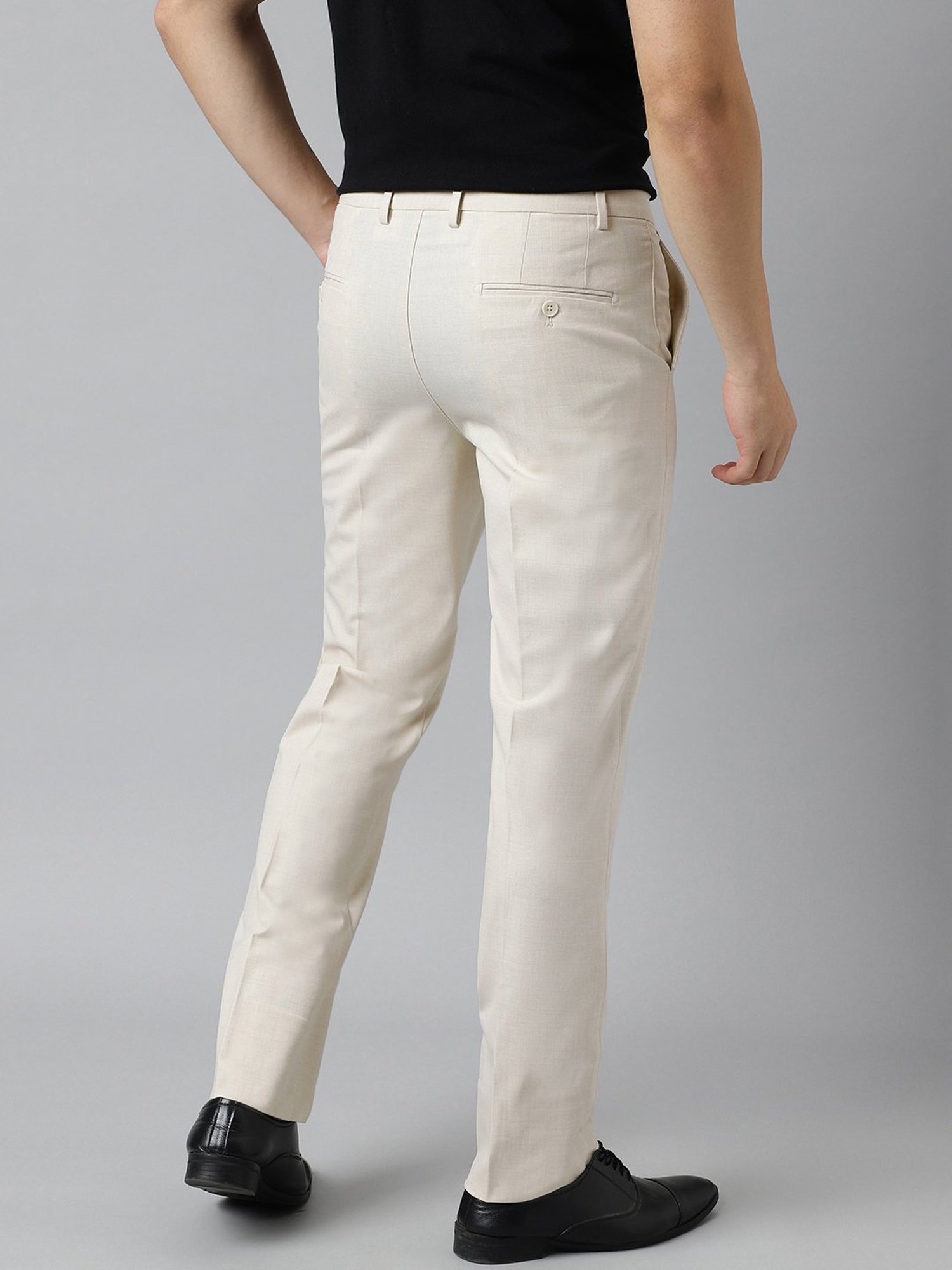 SUBTRACT Ivory Sand Slim Fit Flat Front Trousers
