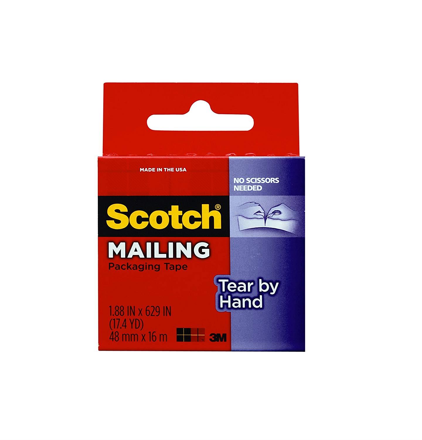 Scotch Tear By Hand Mailing Packaging Tape, 1.88 x 629 Inch, Clear (3841)