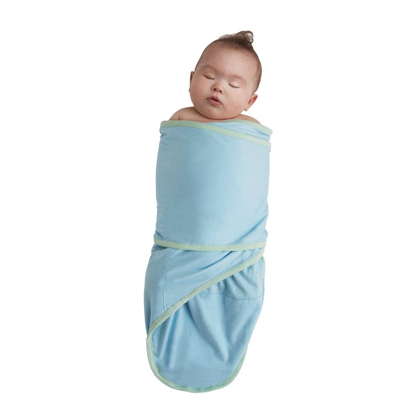 Miracle Blanket Swaddle Blanket Wrap - Blue with Green Trim