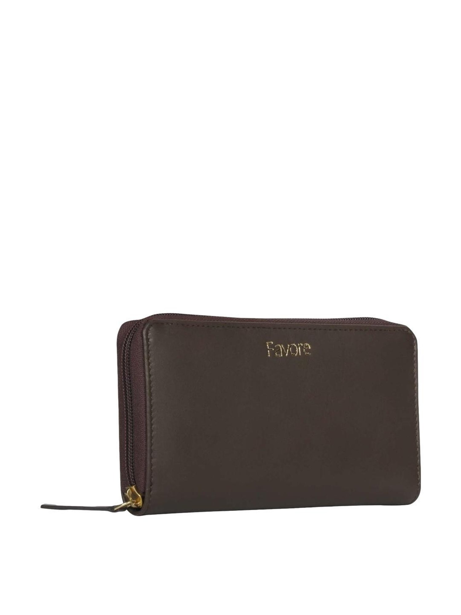 Favore Dark Brown Solid Small Zip Around Wallet
