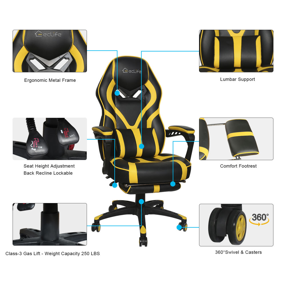 Massage Gaming Chair Office Chair High Back Computer Chair PU Leather Desk Chair PC Racing Executive Ergonomic Adjustable Swivel Task Chair with Headrest and Lumbar Support