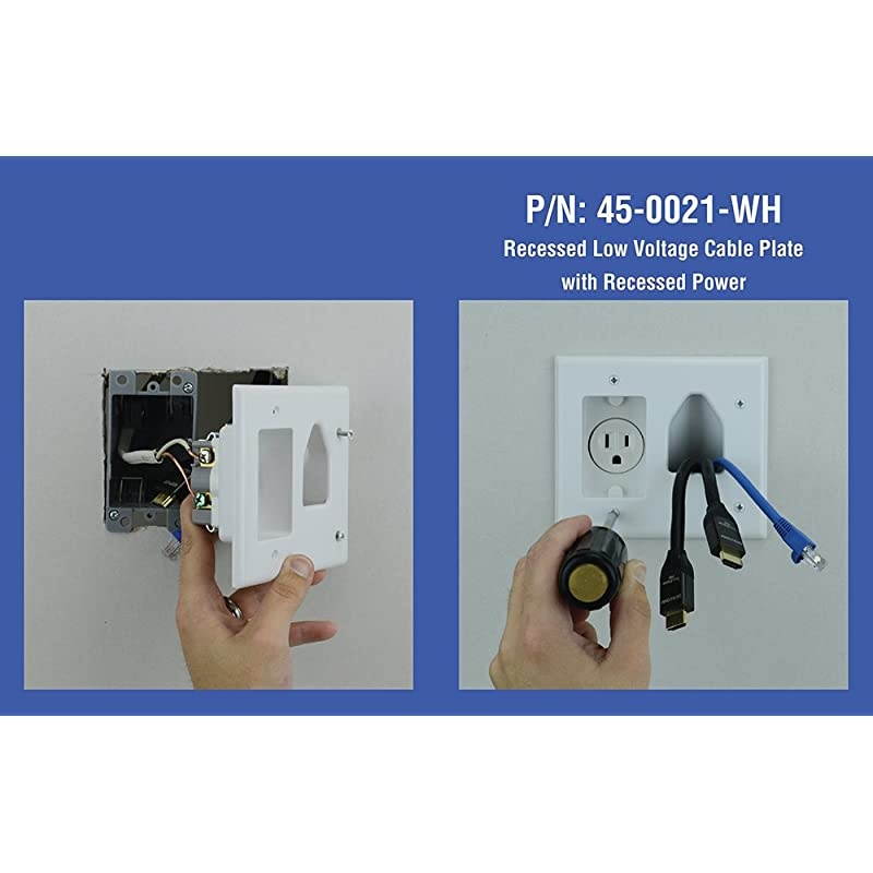 Electronics 45-0021-WH Low Voltage Cable Plate with Recessed Power , White