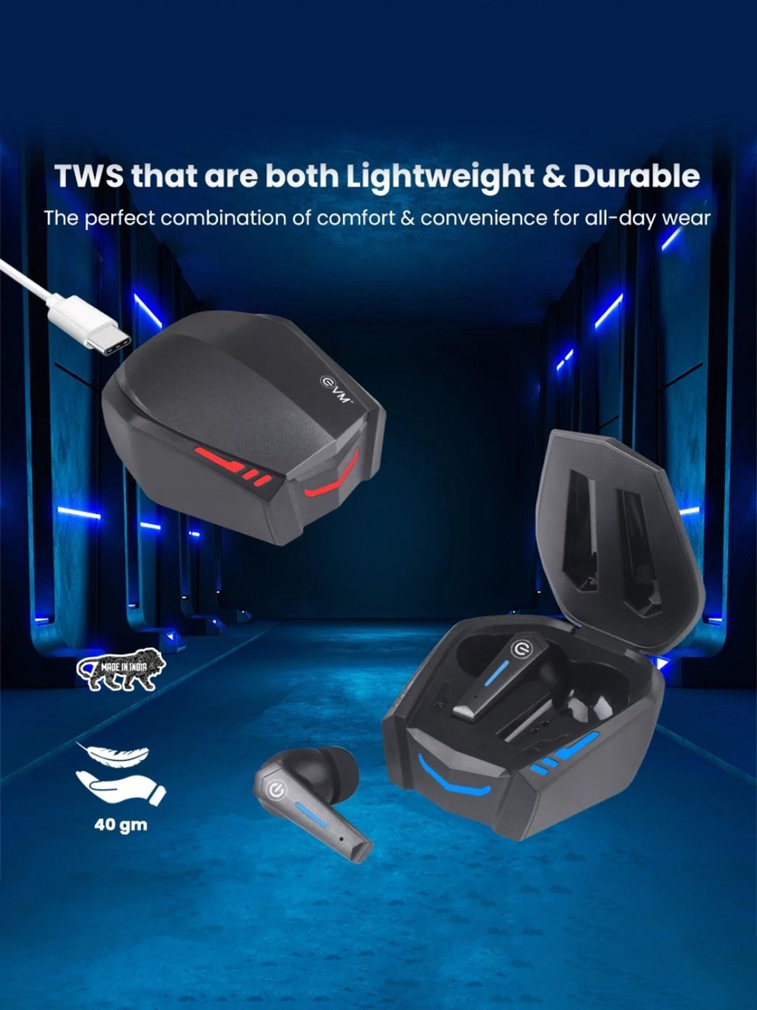 EVM TWS 03 In Ear Bluetooth Earbuds with Standby 100 Hrs (Black, True Wireless)