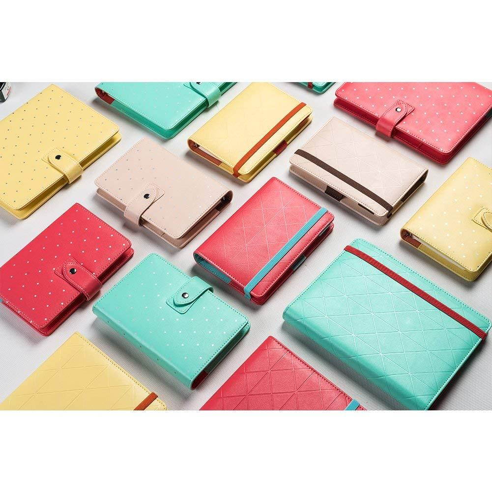 Labon's Binder Closure Refillable Writing Filofax Softcover Rhombic Banded Personal Organizer for A6 Insert Loose Leaf Paper/ Planner Calendar/ Weekly Monthly Schedule Stainless Steel 6 Rings Green