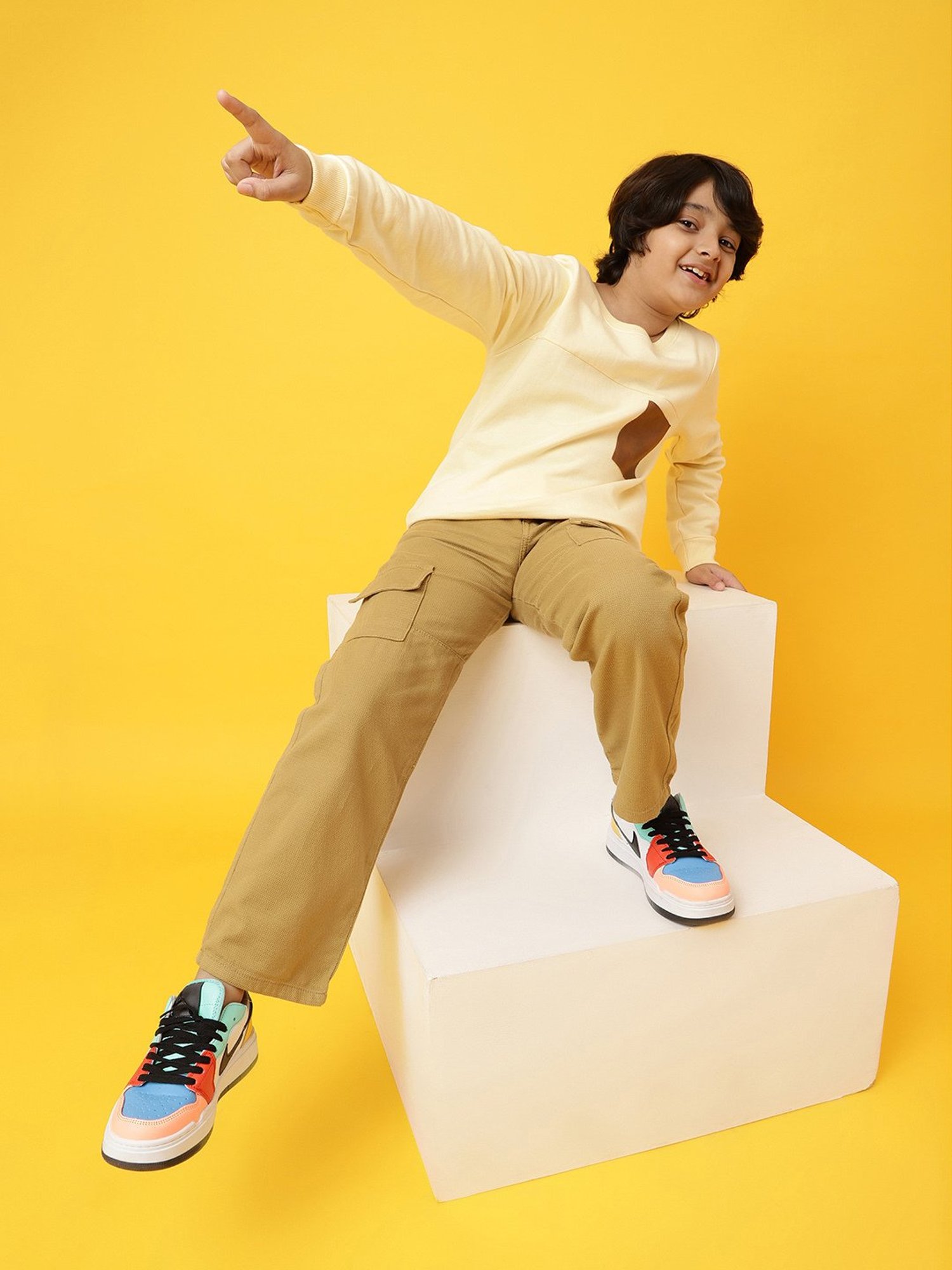 Tales & Stories Kids Cream Solid Sweatshirt