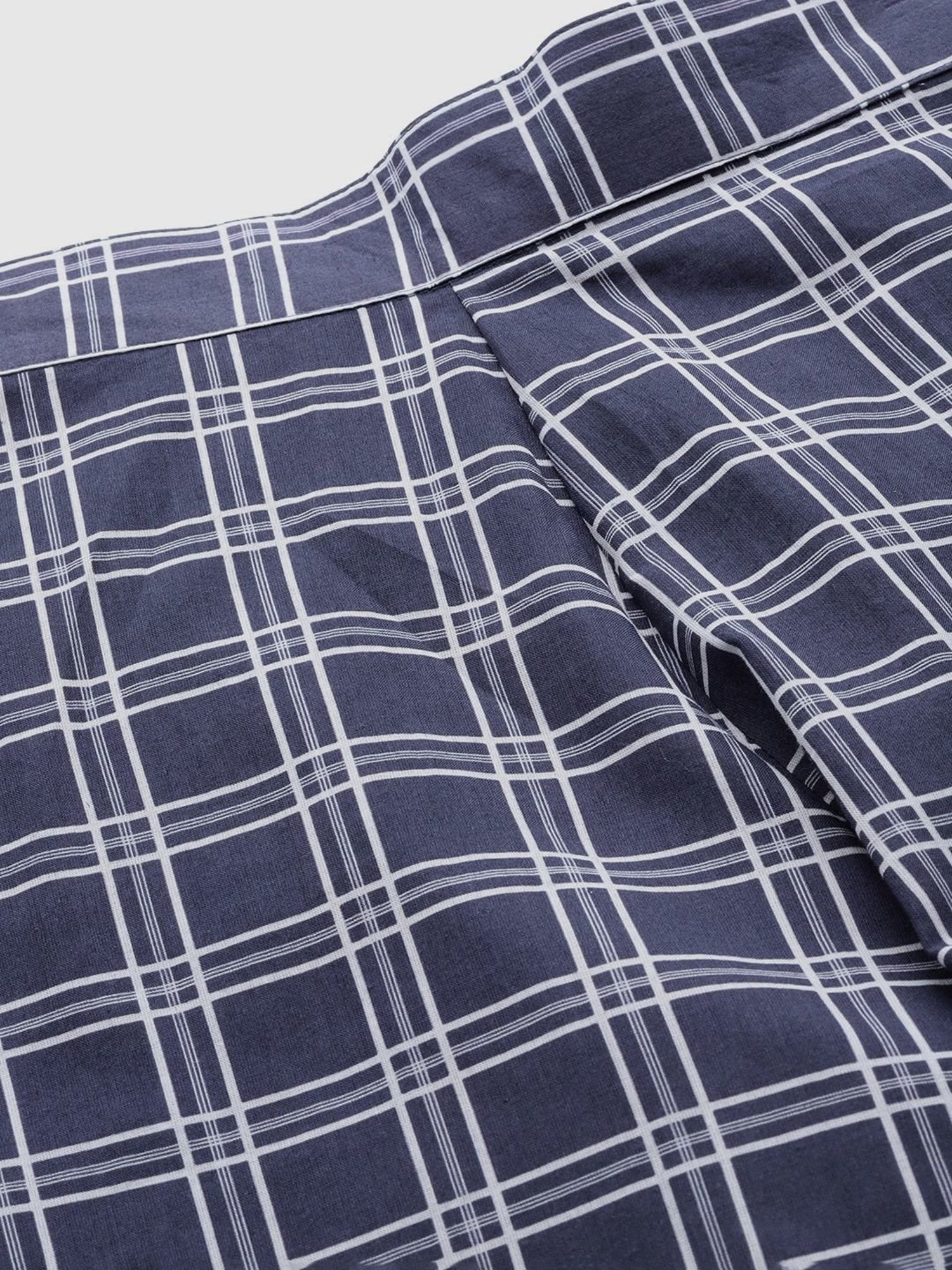 Ziyaa Navy Cotton Chequered Kaftan Pyjama Set